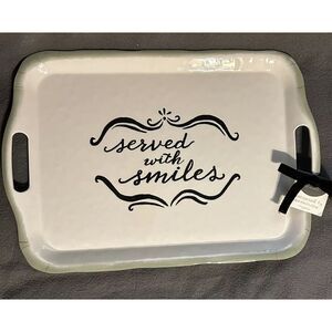 Demdaco 19.5" Serving Tray "Served With Smiles" Platter Melamine Green Trim‎